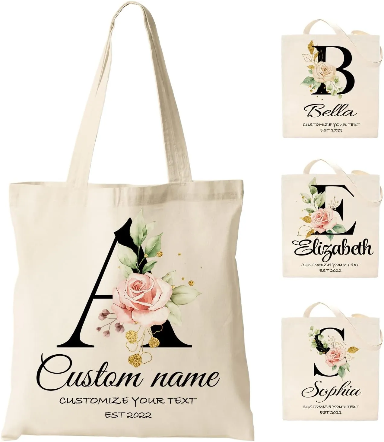 Easycosy Personalized Tote Bag Canvas Tote Bag with Picture Text Customized Reusable Grocery Bag Floral Gifts Bag for Women