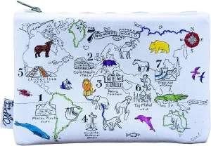 eatsleepdoodle World Map Colouring Pencil Case w/ 10pk Washable Markers - 8.5x6in Animal Colouring Pencil Pouch for Kids