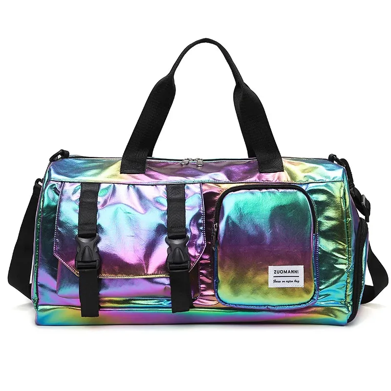 Effortless Weekends Holographic Glamour Duffel with Shoe Compartment