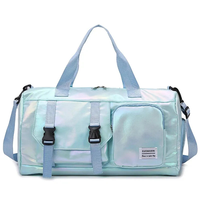 Effortless Weekends Holographic Glamour Duffel with Shoe Compartment
