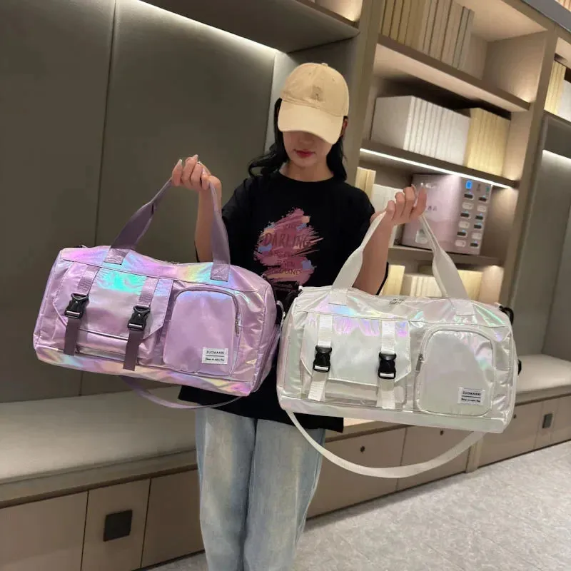 Effortless Weekends Holographic Glamour Duffel with Shoe Compartment
