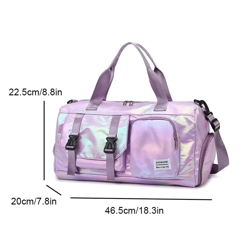 Effortless Weekends Holographic Glamour Duffel with Shoe Compartment