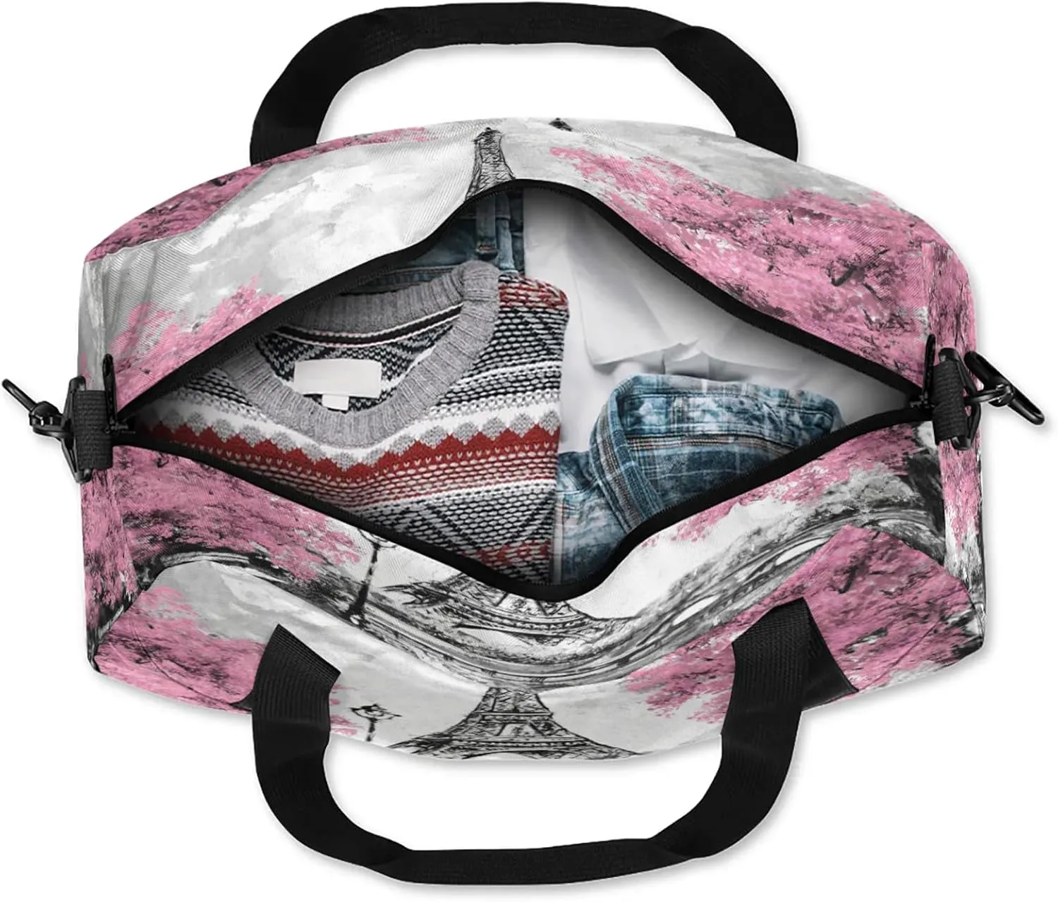Eiffel Tower Painting Kids Duffel Bag Lightweight Waterproof Sports Gym Bag with Front Zipper Pocket Foldable Weekender Overnight Bag for School Practice Gymnastic Ballet