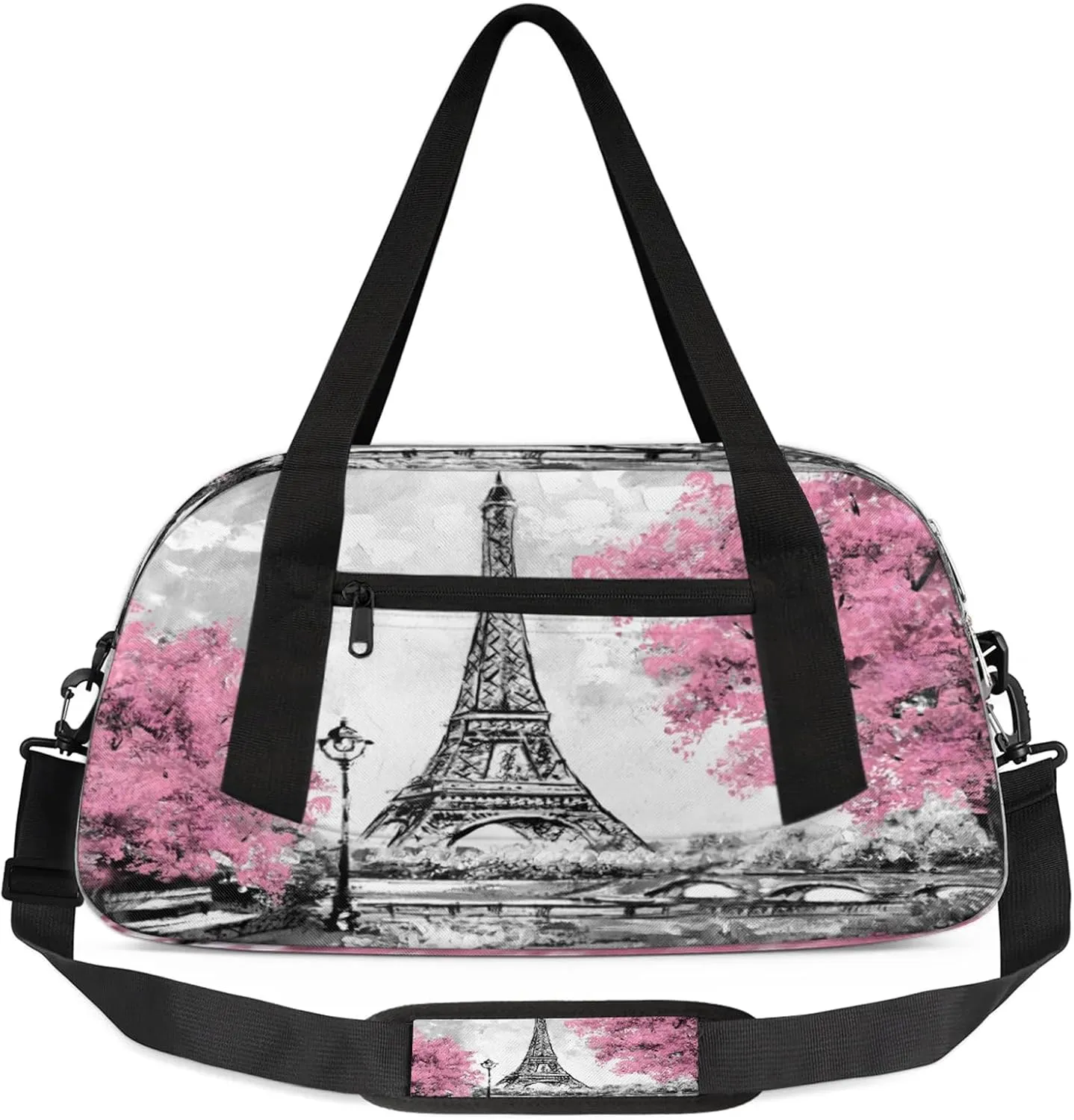 Eiffel Tower Painting Kids Duffel Bag Lightweight Waterproof Sports Gym Bag with Front Zipper Pocket Foldable Weekender Overnight Bag for School Practice Gymnastic Ballet
