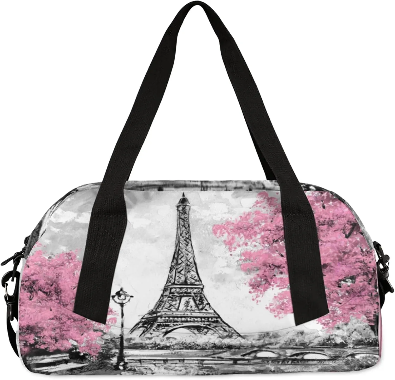 Eiffel Tower Painting Kids Duffel Bag Lightweight Waterproof Sports Gym Bag with Front Zipper Pocket Foldable Weekender Overnight Bag for School Practice Gymnastic Ballet