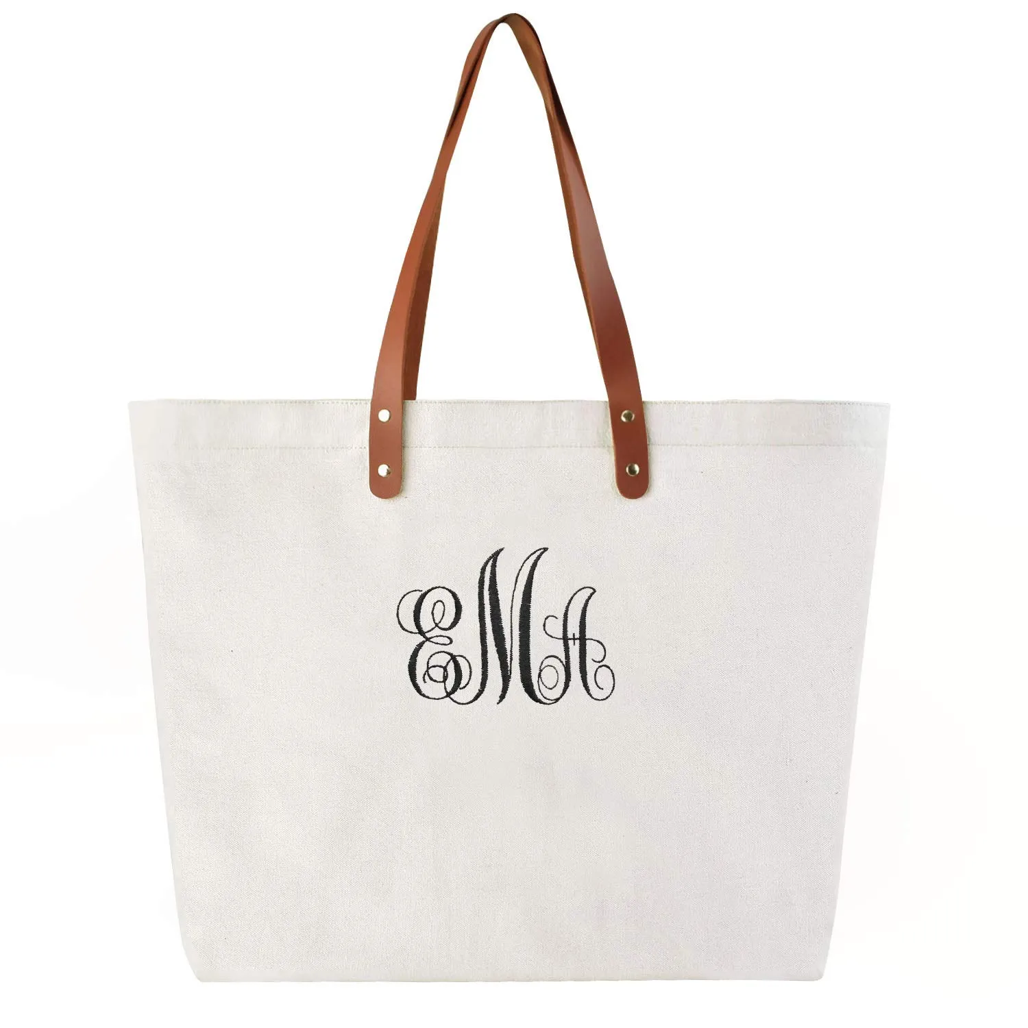 ELEGANTPARK PERSONALIZED Custom Gift Tote Monogram Initial Fancy Embroidery Shoulder Bag with Interior Zip Pocket Canvas