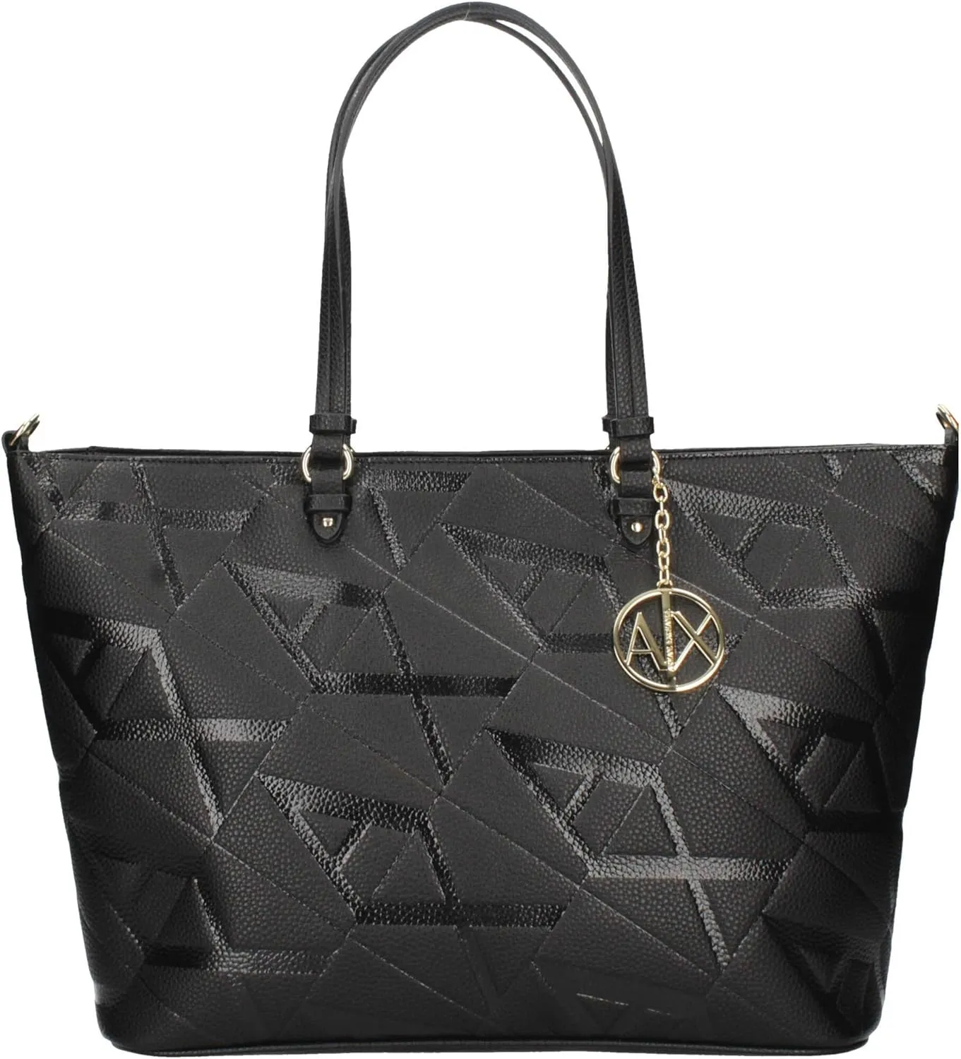Emporio Armani Medium Shopping Tote with Central Buckle, Black/Black