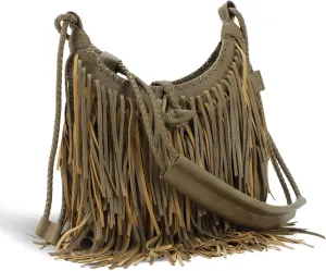 Emprier Vintage Fringe hobo bags for Women Vegan Faux Suede Leather Tassel Crossbody Bag Fringe Purse