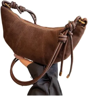 ENOPINK Crossbody Bags for Women Suede Crescent Zippered Shoulder Bags Purse Handbags Hobo Bags