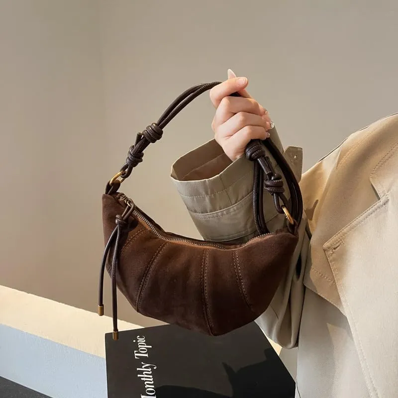 ENOPINK Crossbody Bags for Women Suede Crescent Zippered Shoulder Bags Purse Handbags Hobo Bags