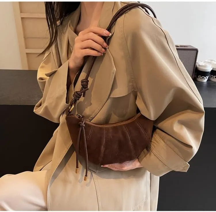 ENOPINK Crossbody Bags for Women Suede Crescent Zippered Shoulder Bags Purse Handbags Hobo Bags