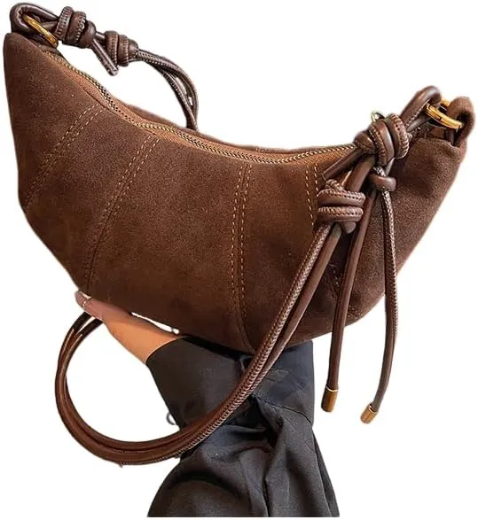 ENOPINK Crossbody Bags for Women Suede Crescent Zippered Shoulder Bags Purse Handbags Hobo Bags