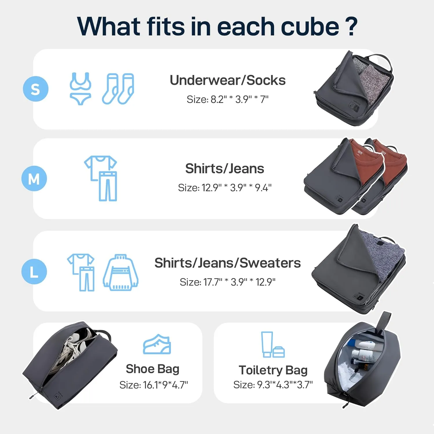EPICKA 6 Set Ultra-Lightweight Compression Packing Cubes - Water Resistant Durable Travel Organizers with Toiletries Bag, Expandable Travel Accessories for Carry on Luggage, Suitcase (Dark Grey)