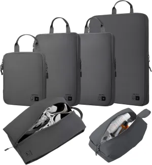 EPICKA 6 Set Ultra-Lightweight Compression Packing Cubes - Water Resistant Durable Travel Organizers with Toiletries Bag, Expandable Travel Accessories for Carry on Luggage, Suitcase (Dark Grey)