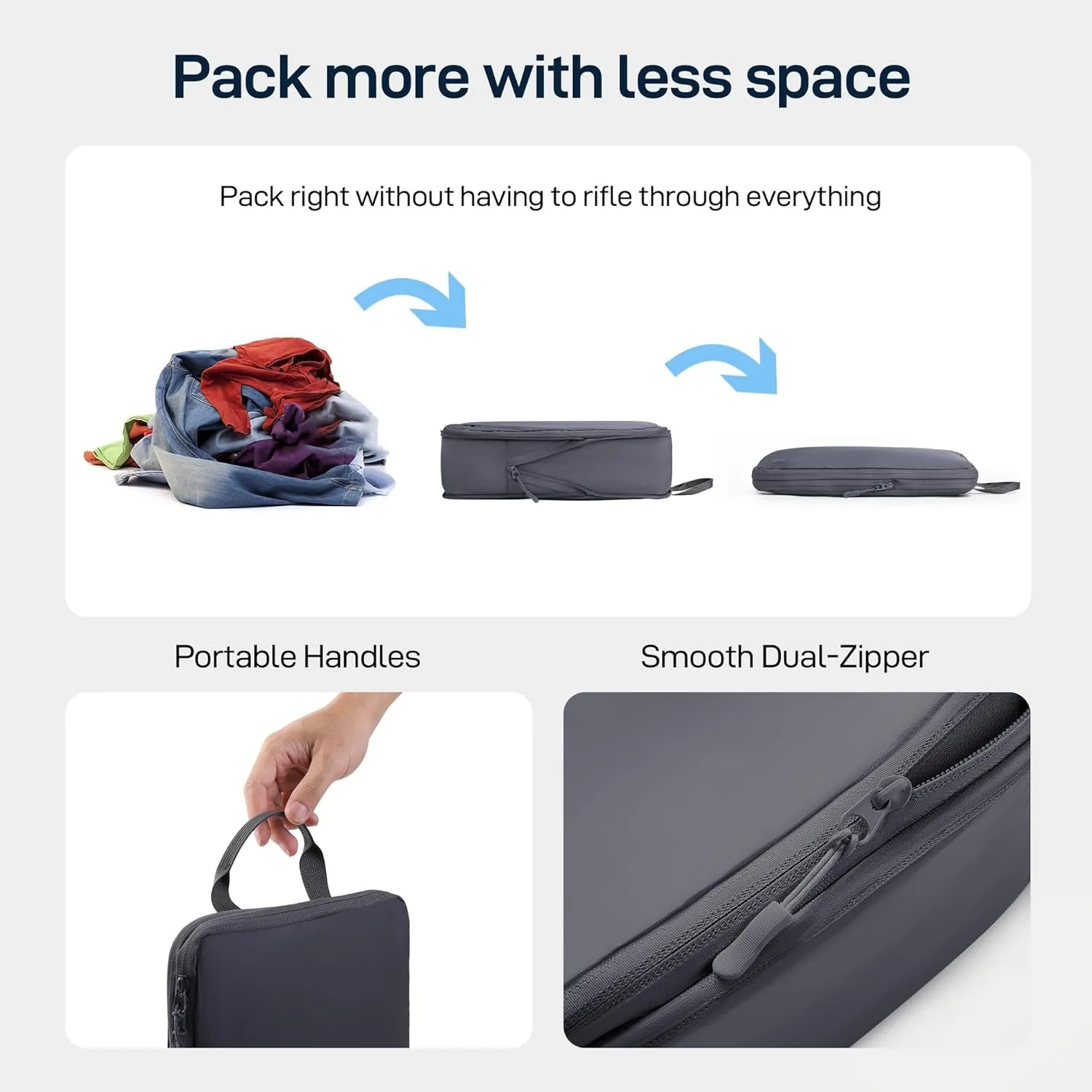 EPICKA 6 Set Ultra-Lightweight Compression Packing Cubes - Water Resistant Durable Travel Organizers with Toiletries Bag, Expandable Travel Accessories for Carry on Luggage, Suitcase (Dark Grey)