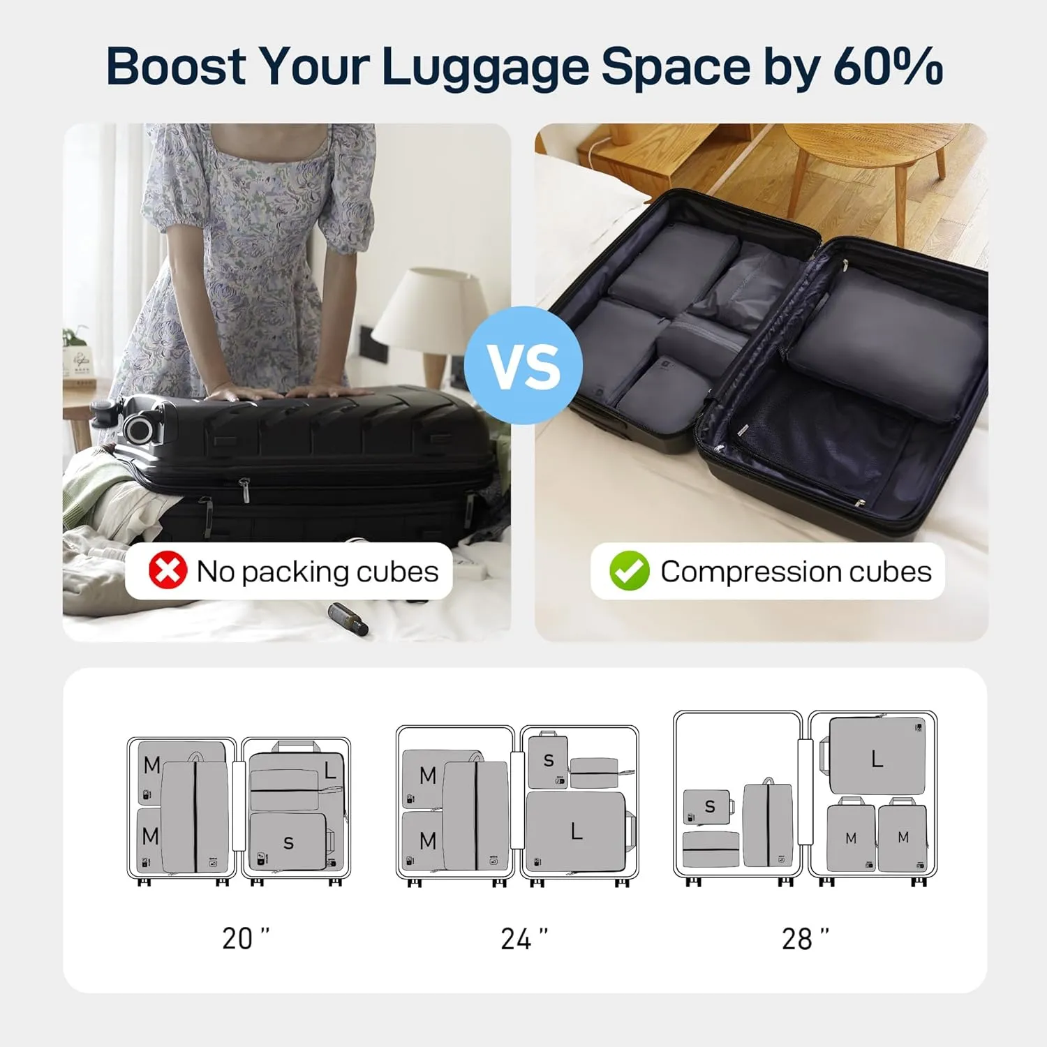 EPICKA 6 Set Ultra-Lightweight Compression Packing Cubes - Water Resistant Durable Travel Organizers with Toiletries Bag, Expandable Travel Accessories for Carry on Luggage, Suitcase (Dark Grey)