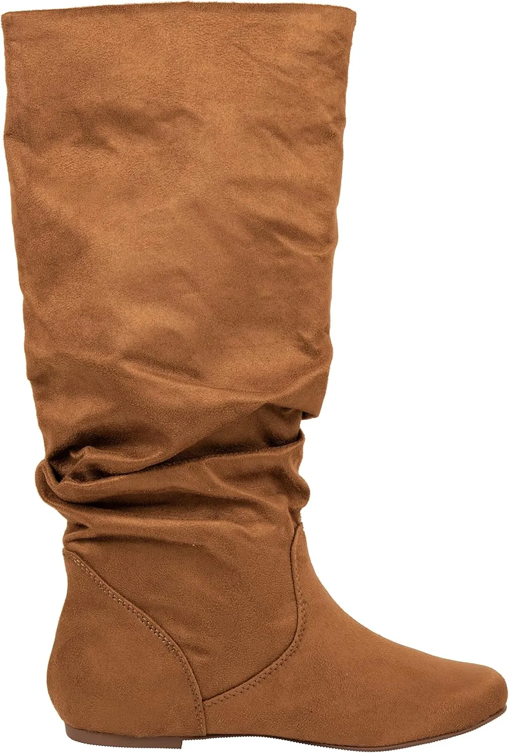 ESMY Women's Slouchy Faux Suede Leather Mid Calf Flats Basic Boots