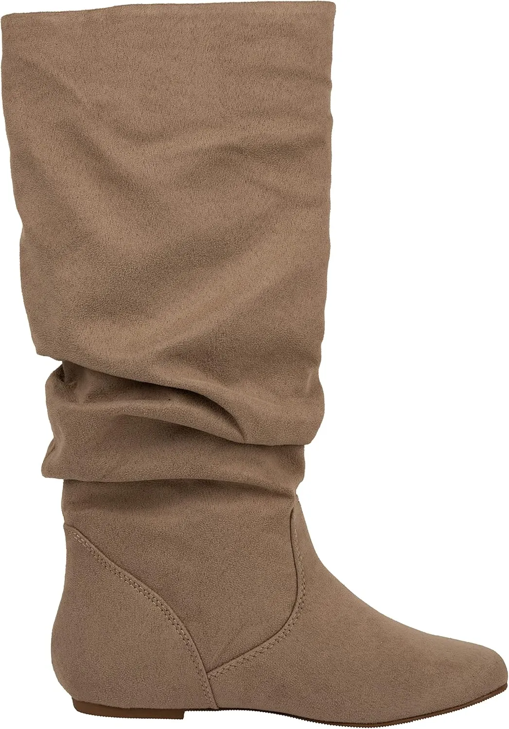 ESMY Women's Slouchy Faux Suede Leather Mid Calf Flats Basic Boots