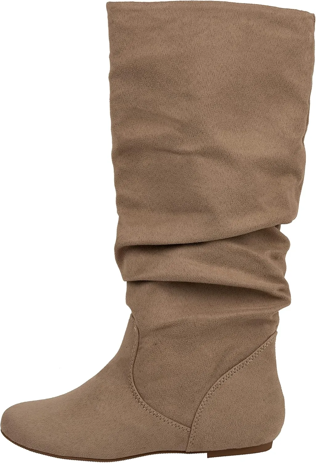 ESMY Women's Slouchy Faux Suede Leather Mid Calf Flats Basic Boots