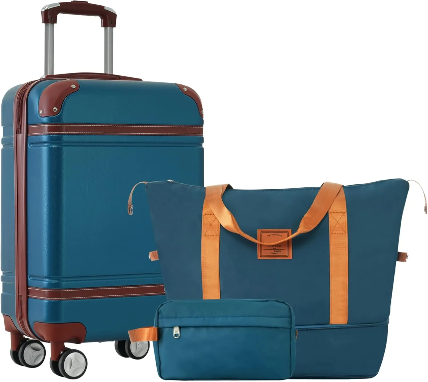 espidoo Hardshell Luggage Sets with Bags: 20-Inch Carry-on Suitcase with TSA Lock, Double Spinner Wheels & Travel Duffel Bag for Business Travelers - Vintage Blue ABS Material