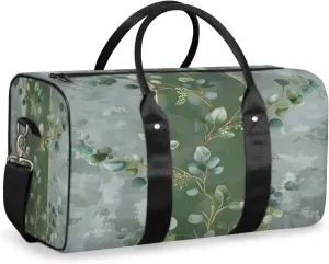 Eucalyptus Leaves Green Leaves Travel Duffle Bag, Sports Gym Bags for Women Men, Carry On Weekender Overnight Workout Airplane Trips Bag