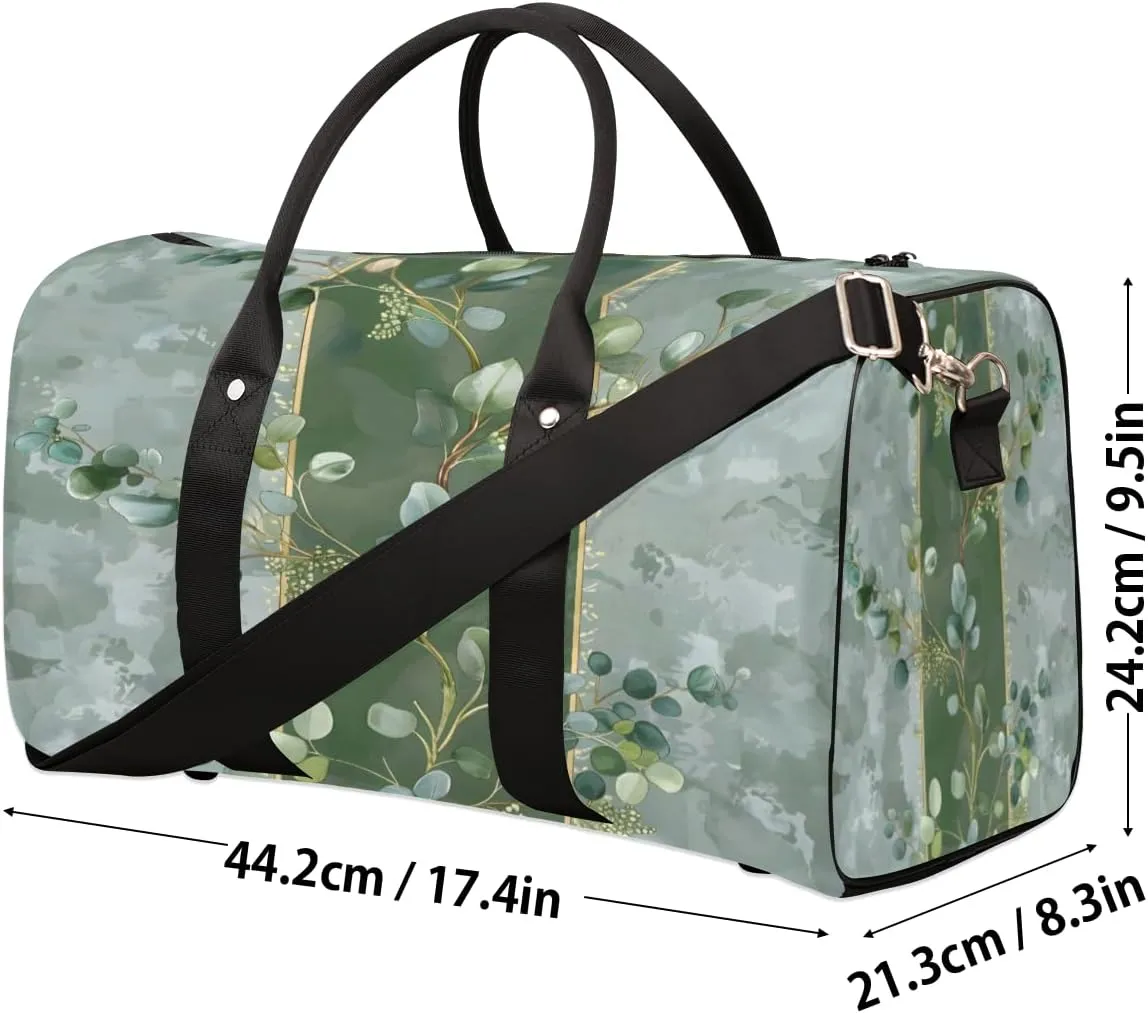 Eucalyptus Leaves Green Leaves Travel Duffle Bag, Sports Gym Bags for Women Men, Carry On Weekender Overnight Workout Airplane Trips Bag