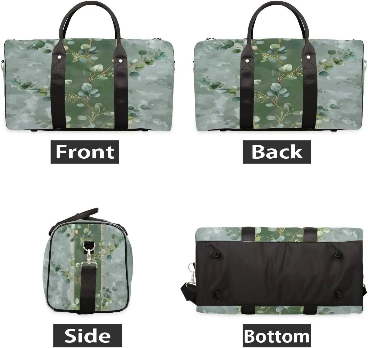 Eucalyptus Leaves Green Leaves Travel Duffle Bag, Sports Gym Bags for Women Men, Carry On Weekender Overnight Workout Airplane Trips Bag