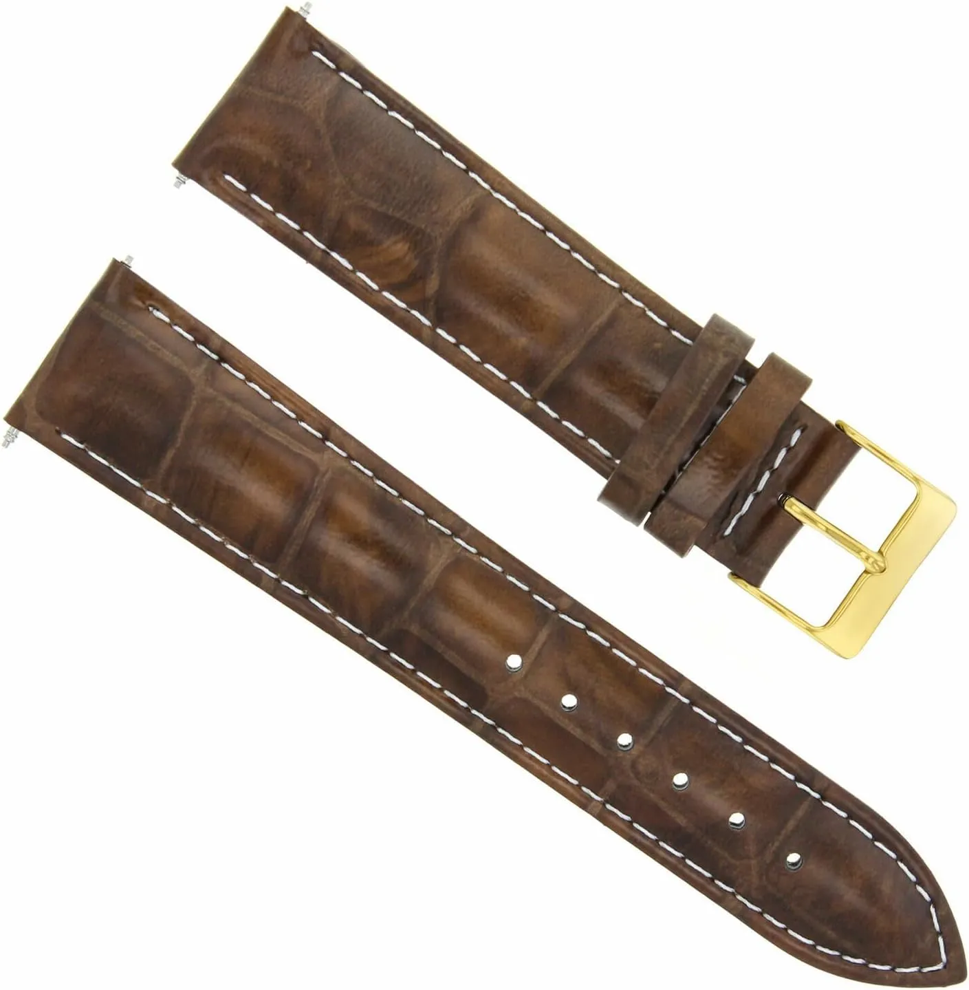 Ewatchparts 20mm Leather Watch Band Strap Compatible With Jaeger Lecoultre Watch Light Brown With White Stitching With Gold Deployment Clasp