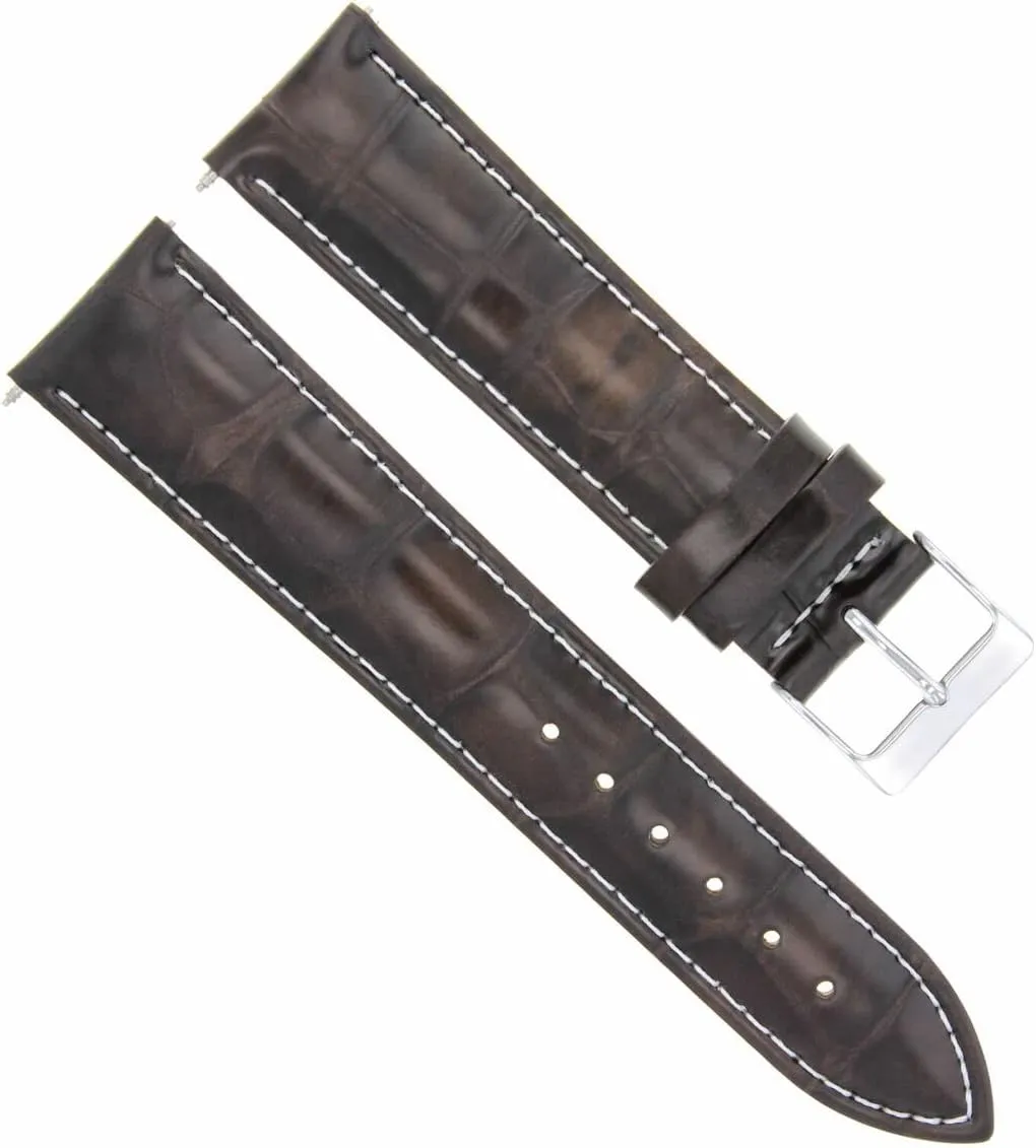 Ewatchparts 20mm Leather Watch Band Strap Compatible With Tag Heuer Aquaracer WAF1112 Calibre 5 Dark Brown With White Stitching