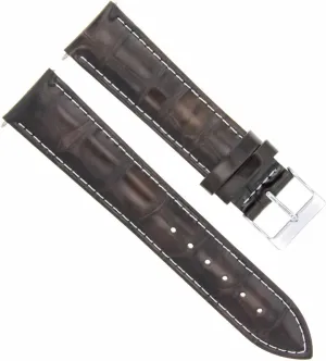 Ewatchparts 20mm Leather Watch Band Strap Compatible With Tag Heuer Aquaracer WAF1112 Calibre 5 Dark Brown With White Stitching