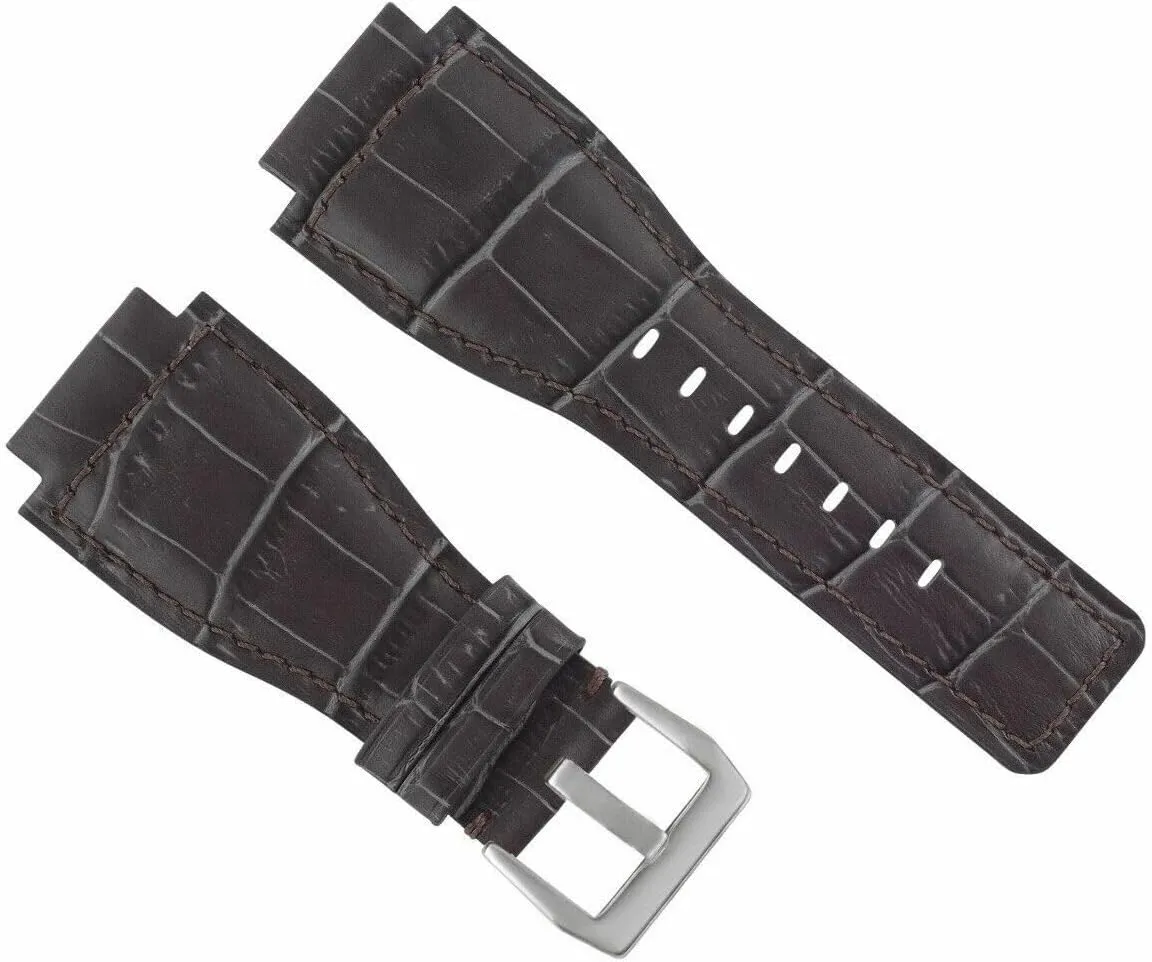 Ewatchparts 24mm Genuine Leather Watch Band Strap Compatible With Bell & Ross BR-01-BR-03 Watch Gray
