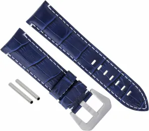 Ewatchparts 24mm Genuine Leather Watch Band Strap Compatible With Pam 44mm Panerai Blue With White Stitching