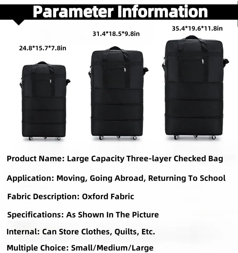 Expandable Duffle Bag, Foldable Luggage, Rolling Duffle Bag with Universal Wheels, Duffel Travel Bag Large Capacity for Women Men, Waterproof Lightweight Traveling Oxford Suitcase