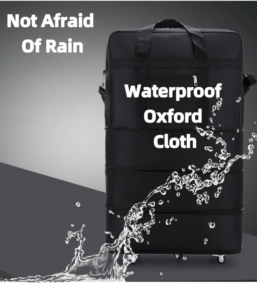 Expandable Duffle Bag, Foldable Luggage, Rolling Duffle Bag with Universal Wheels, Duffel Travel Bag Large Capacity for Women Men, Waterproof Lightweight Traveling Oxford Suitcase