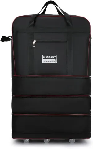Expandable Extra Large Travel Oxford Duffel Bag with Wheels Waterproof Lightweight Traveling Foldable Suitcase (Black)