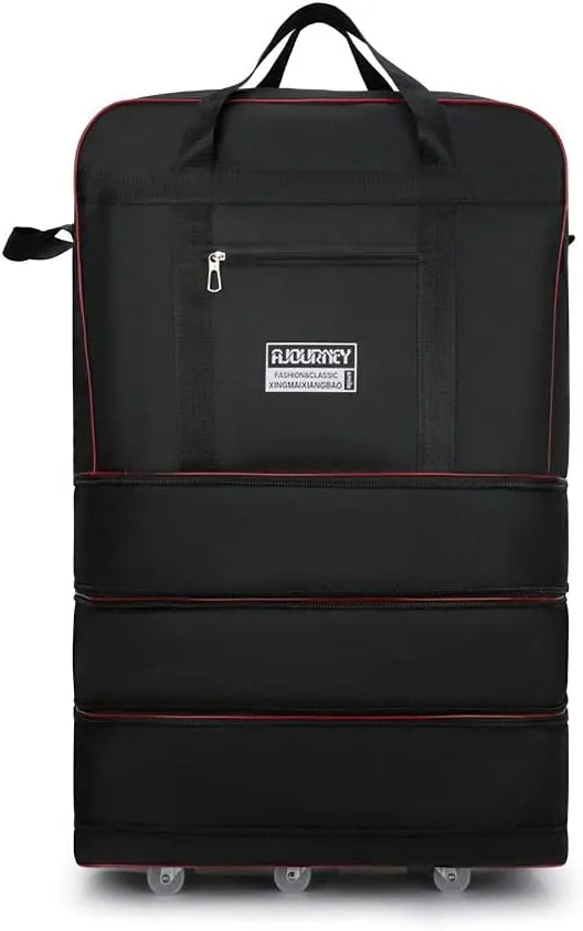 Expandable Extra Large Travel Oxford Duffel Bag with Wheels Waterproof Lightweight Traveling Foldable Suitcase (Black)