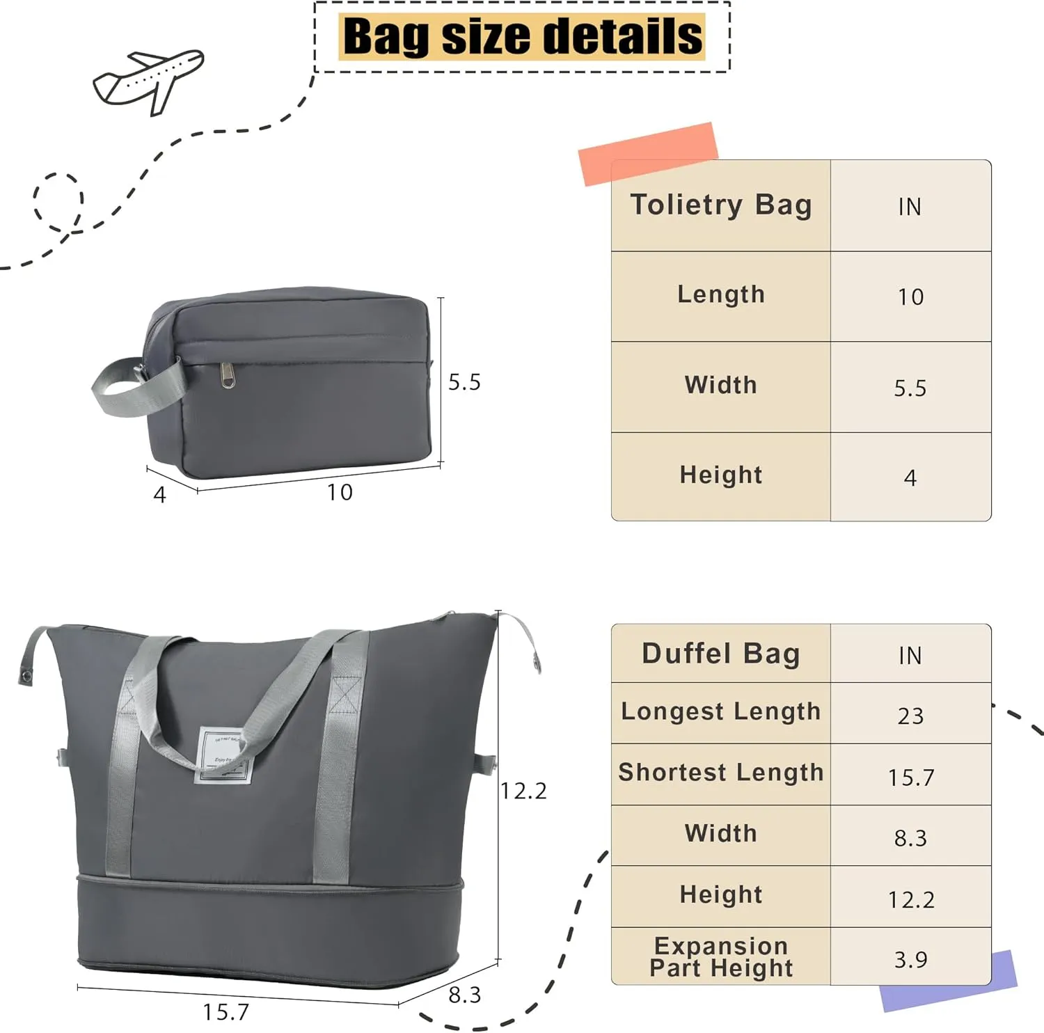 Expandable Softside Luggage Sets, 3 Piece Suitcase with Duffel Bag, Upright Spinner Suitcase Sets, Lightweight Durable Softshell Travel Set TSA Lock, 20"/24"/28", Grey