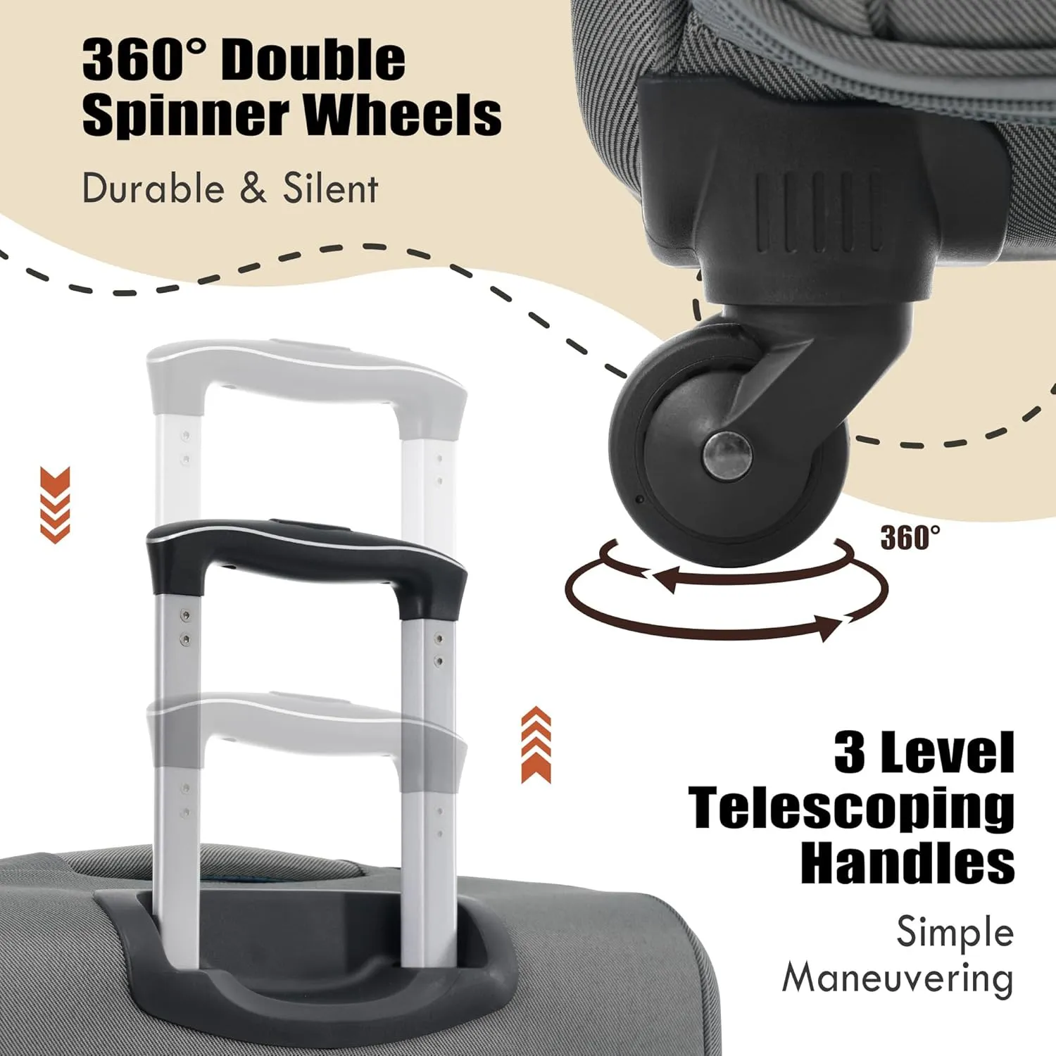 Expandable Softside Luggage Sets, 3 Piece Suitcase with Duffel Bag, Upright Spinner Suitcase Sets, Lightweight Durable Softshell Travel Set TSA Lock, 20"/24"/28", Grey