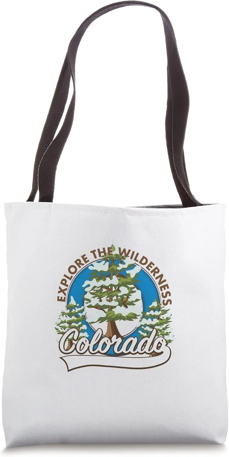 Explore the Wilderness, Colorado travel logo Tote Bag