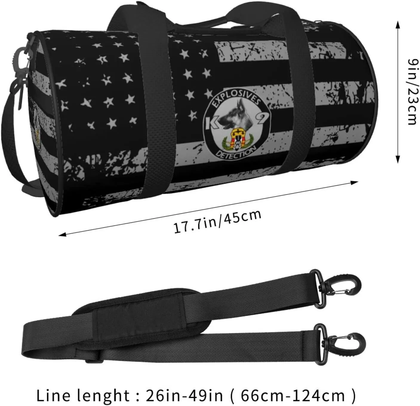 Explosives Detection K9 Travel Luggage Duffel Bag Sports Rolling Foldable Duffel Bag, Black