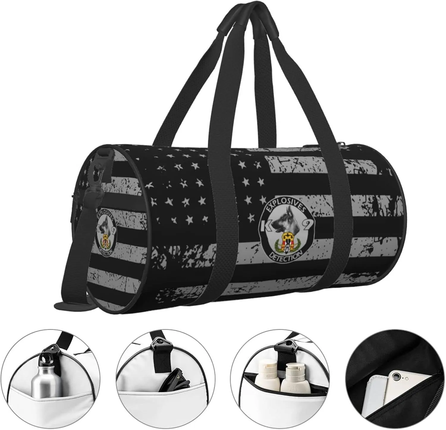 Explosives Detection K9 Travel Luggage Duffel Bag Sports Rolling Foldable Duffel Bag, Black
