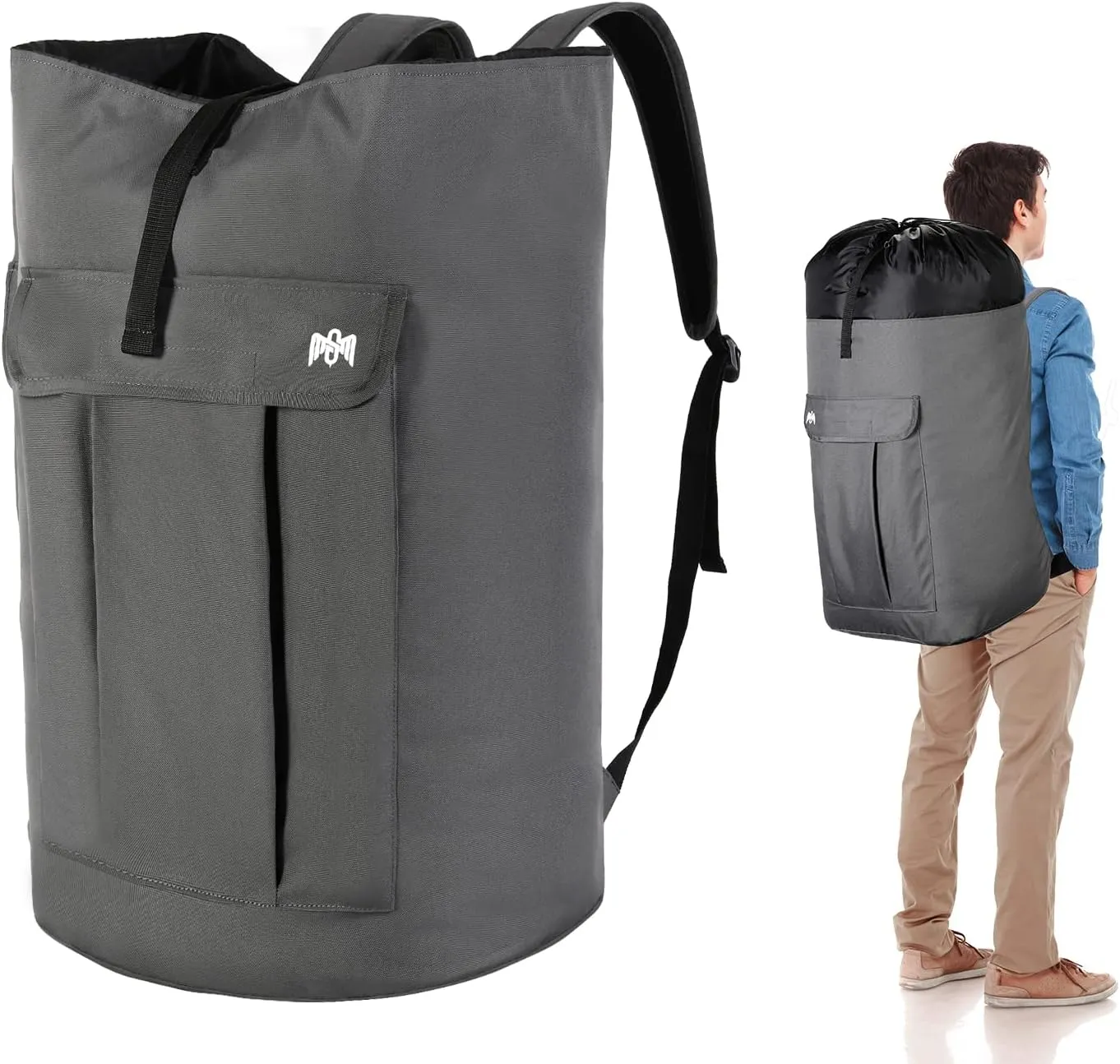 Extra Large Laundry Bag Backpack, Heavy Duty 115L Portable Laundry Bag with Straps and Belt, Waterproof Storage for College Dorm, Apartment, Travel, and Laundromat (Grey)