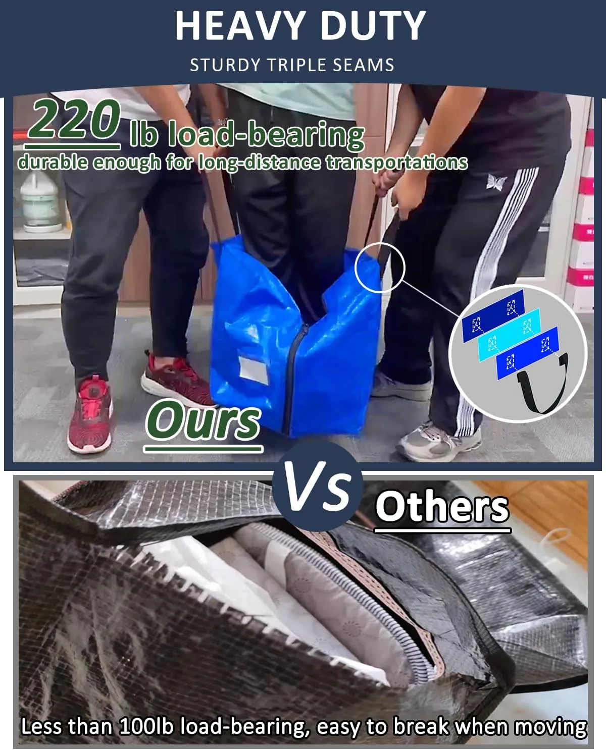 Extra Large Moving Bags with Strong Handles, 6 Pack Heavy Duty Storage Bags with Smooth Zipper, Oversized Storage Tote for Clothes Moving Supplies Dorm Essentials Household Containers