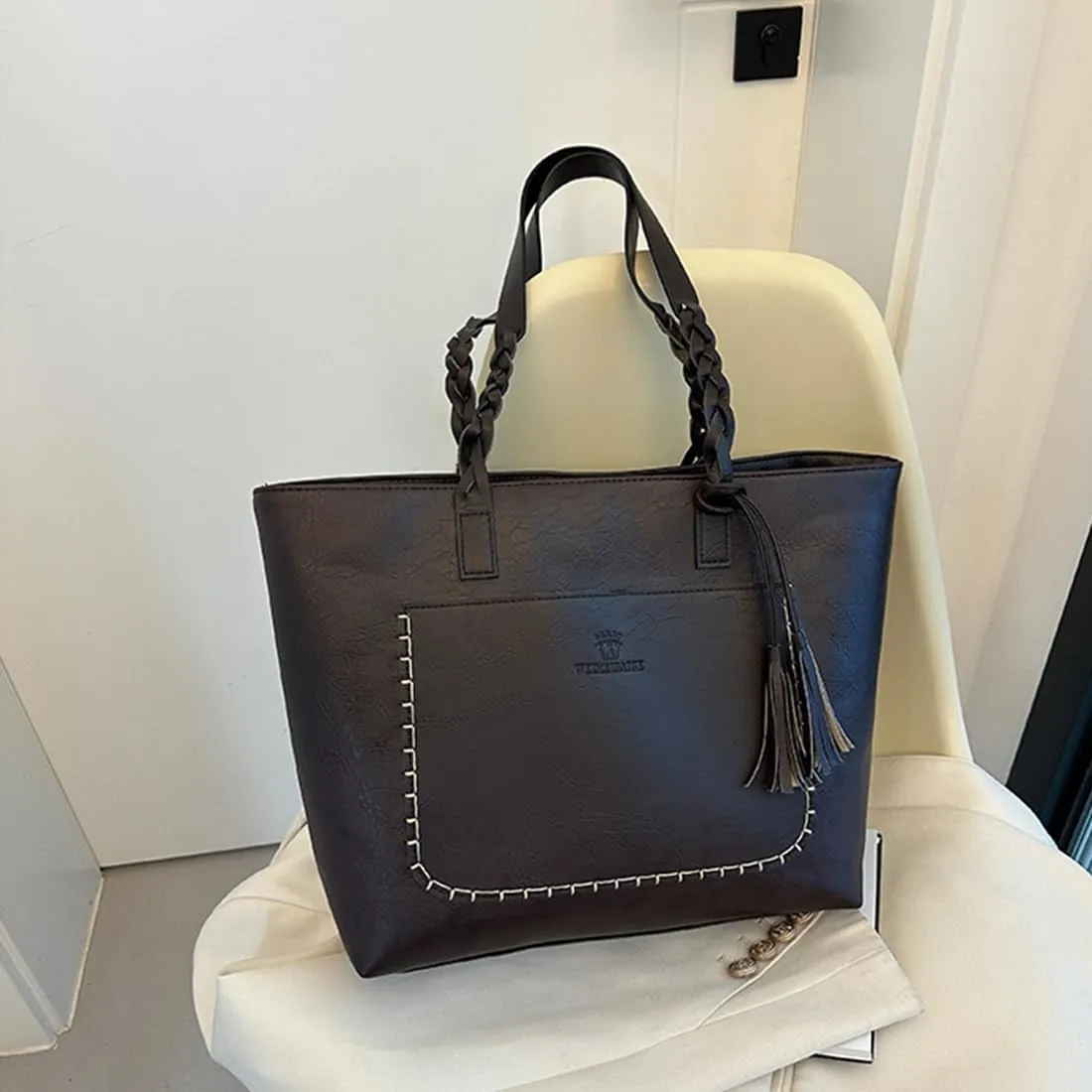FAIME Classic Tote Bag for Women, Vegan Leather Purse Top-handle Shoulder Handbag
