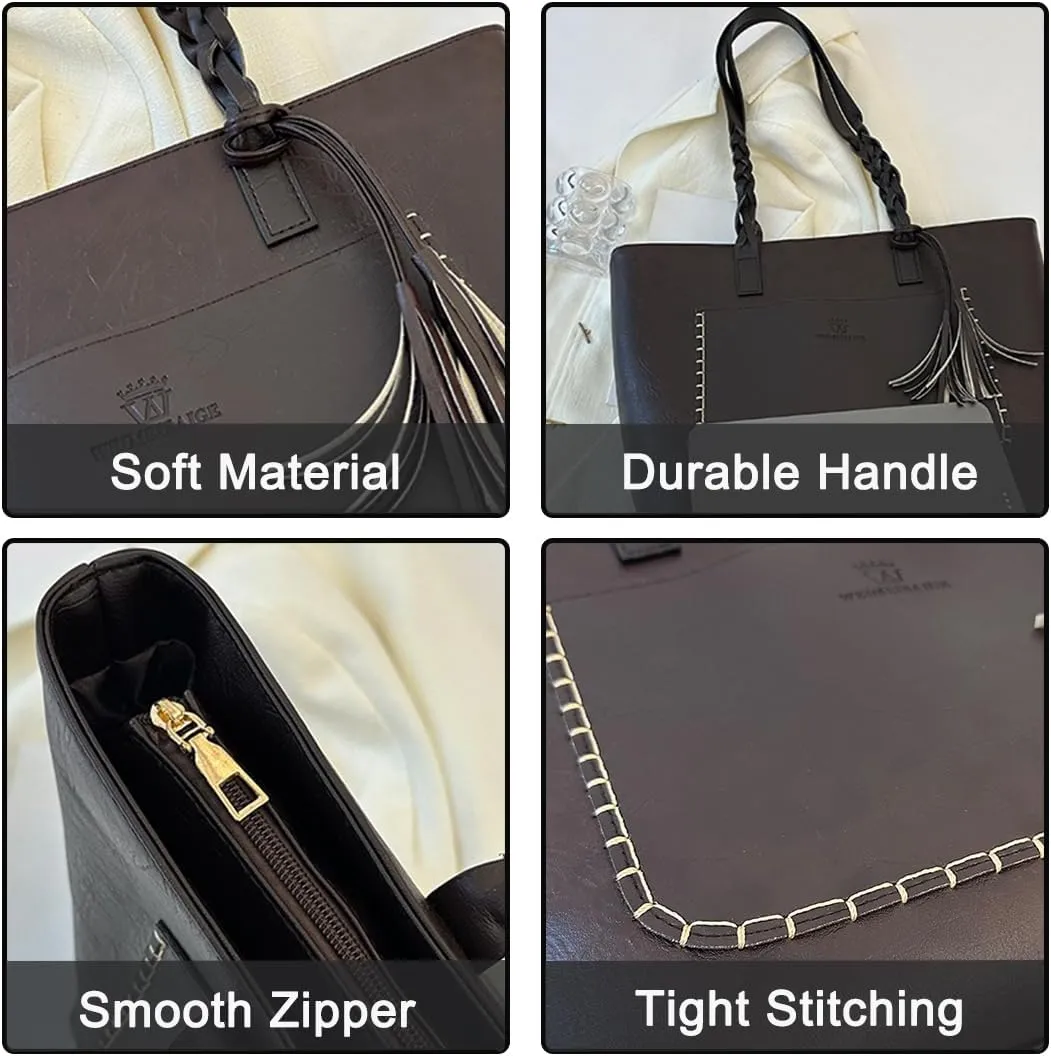 FAIME Classic Tote Bag for Women, Vegan Leather Purse Top-handle Shoulder Handbag