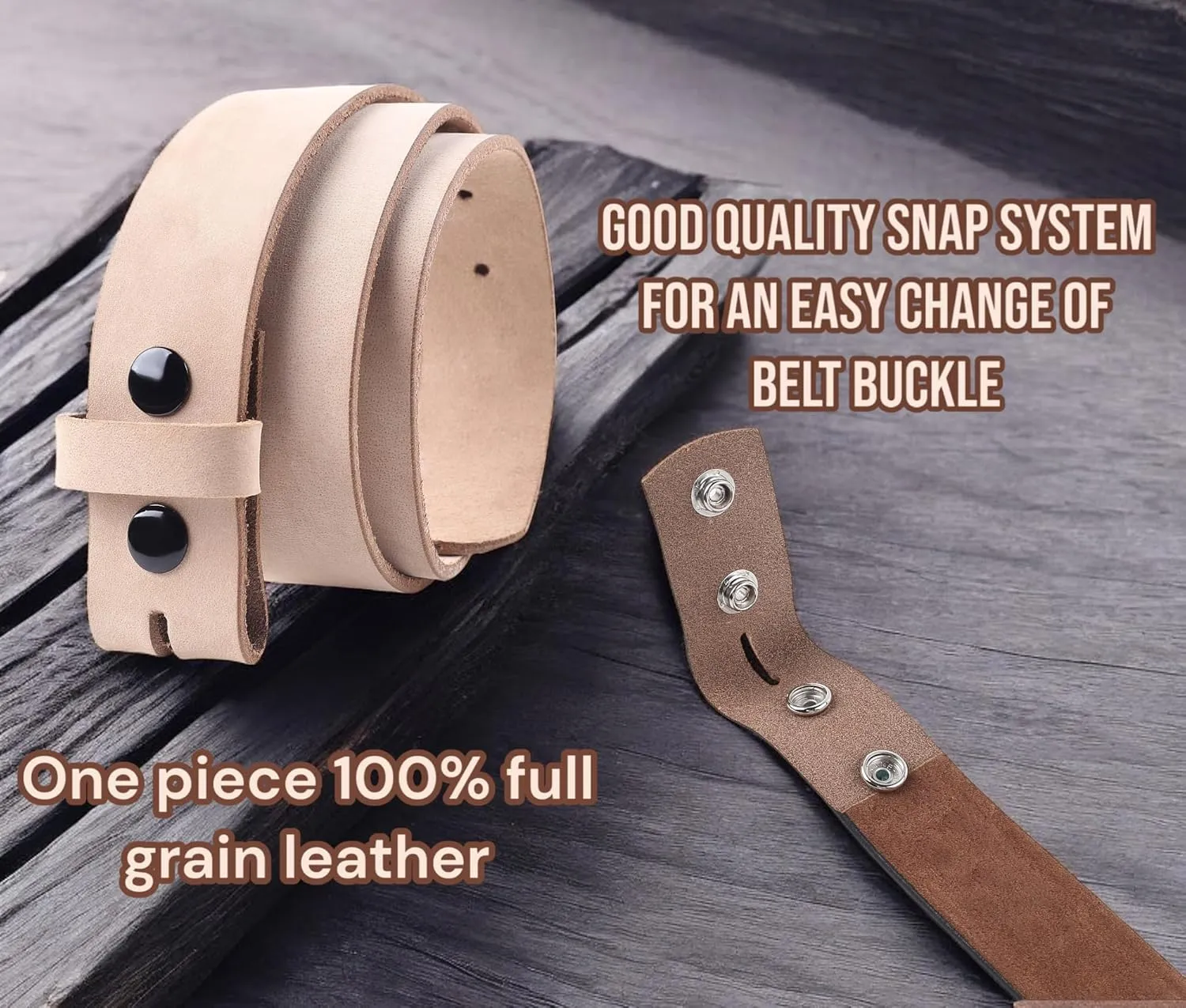 F&L CLASSIC Belt for buckle men Snap on Strap Full Grain One Piece Leather no buckle,1 1/2" Wide, Made in USA