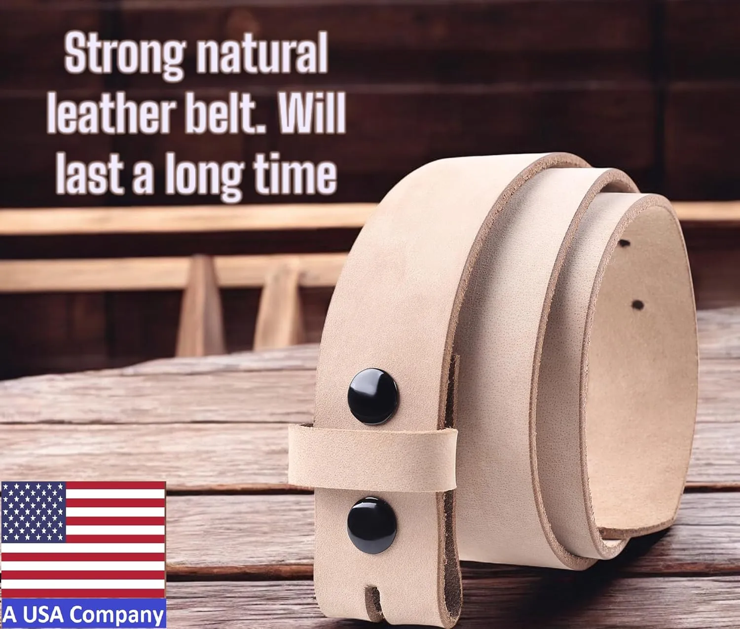 F&L CLASSIC Belt for buckle men Snap on Strap Full Grain One Piece Leather no buckle,1 1/2" Wide, Made in USA
