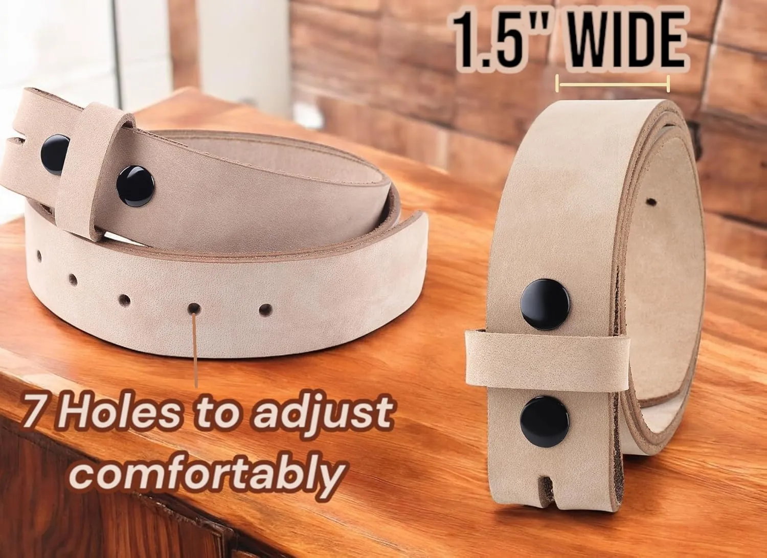 F&L CLASSIC Belt for buckle men Snap on Strap Full Grain One Piece Leather no buckle,1 1/2" Wide, Made in USA