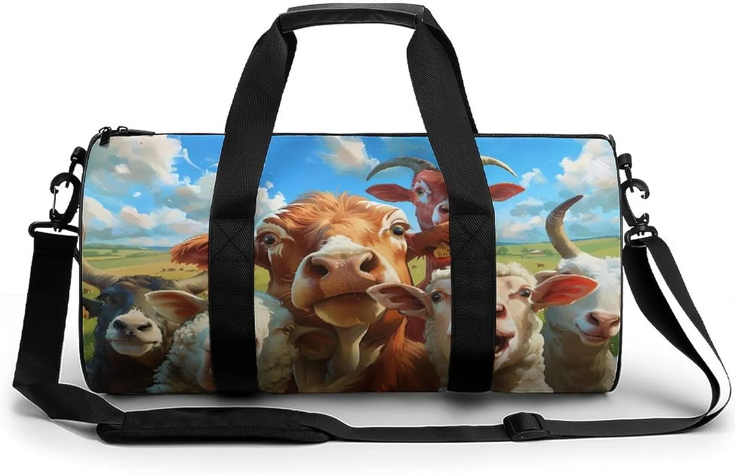 Farmhouse Animals Selfie Picture Large Gym Bag Novelty Lightweight Duffel Bag Travel Tote Bags