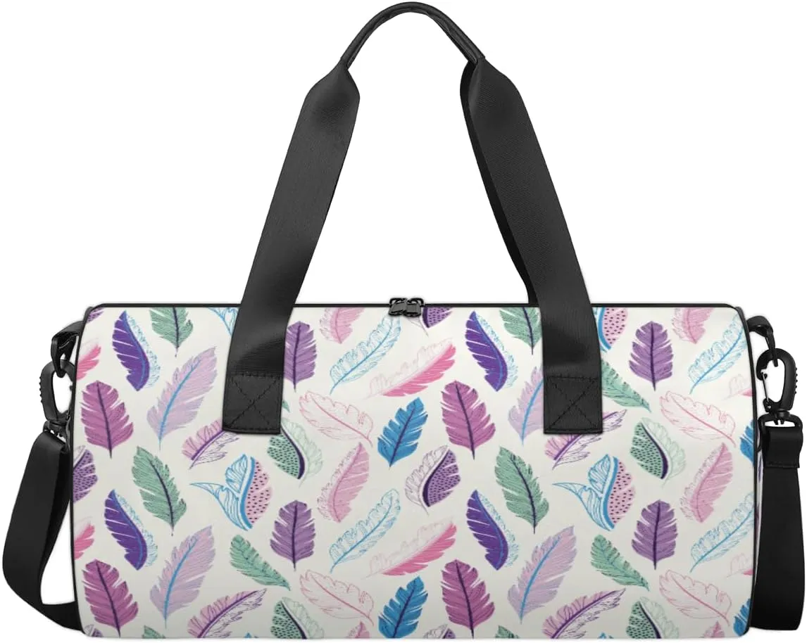 Feather Pattern Sports Duffel Bag, Gym Tote Bag Waterproof Weekender Travel Bag for Overnight Travel Luggage Workout Women Men
